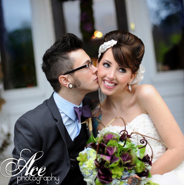 bride, groom, bouquet, franklin wedding, eclectic, purple, green